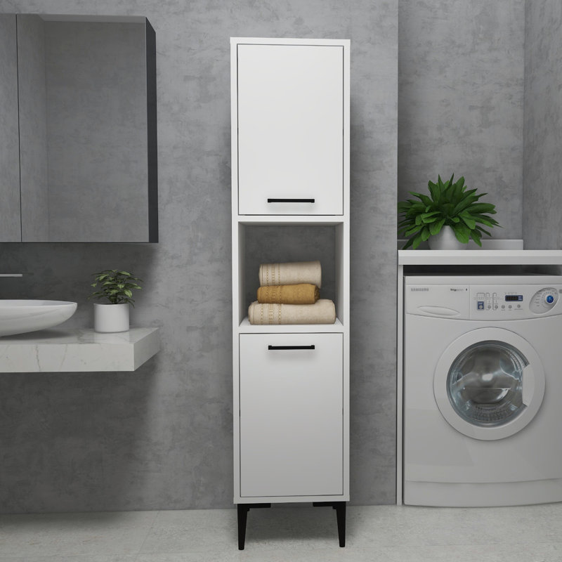 Modern Multi-Purpose Cabinet, White, 13.8 x 60.6 x 13.8 Inches | 100% Melamine Coated Particle Board, Thickness: 0.7 Inches | Numerous Shelves, Wall-Mountable Design, Stylish & Functional Storage Solution for Home & Office