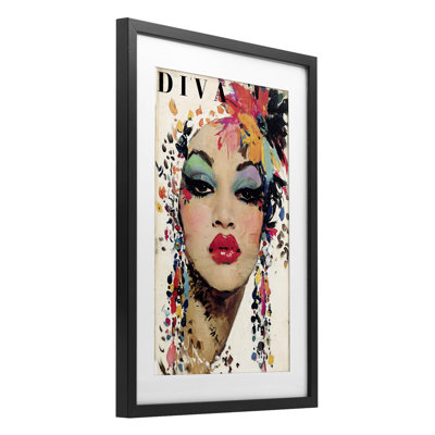 Diva Fashion Portrait Framed Print Under Glass, design by Annabelle Hall