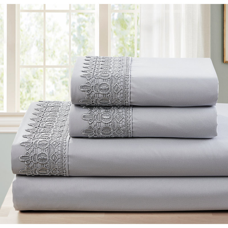 Ensemble de draps en microfibre de qualité supérieure, Ensemble de draps pour lit simple avec un drap-hou, Gris clair