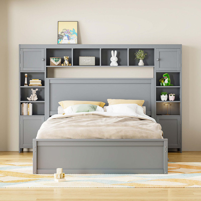 Lit plateforme 4 tiroirs Ethil, Gris, Grand