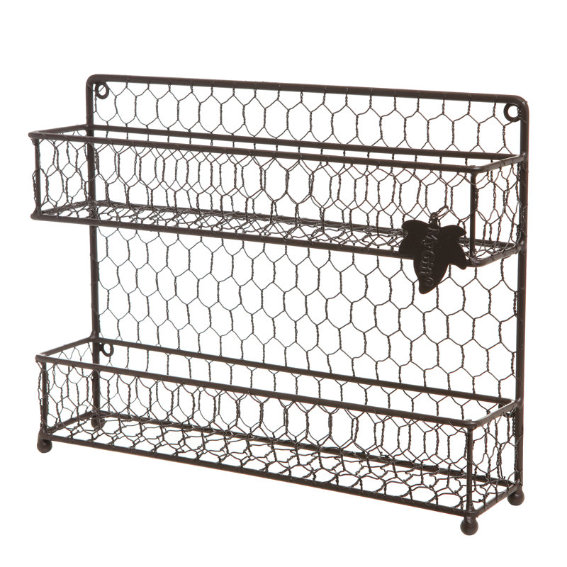 12 Jar 2 Tier Wall Metal Wire Spice Rack, Bronze