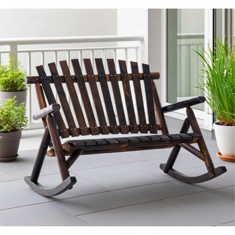 Adirondack Rocking Chair Outdoor Wooden Rocking Chair, Double-Person Rustic Adirondack Rocker