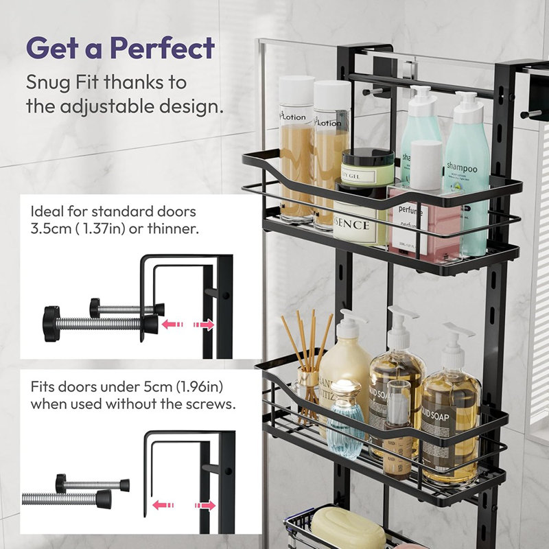 Over-The-Door Shower Caddy - Black - 3-Tier Adjustable Hanging Organizer With Soap Holder, No-Drill Stainless Steel Bathroom Rack For Shampoo, Body Wash, Soap, And Razor
