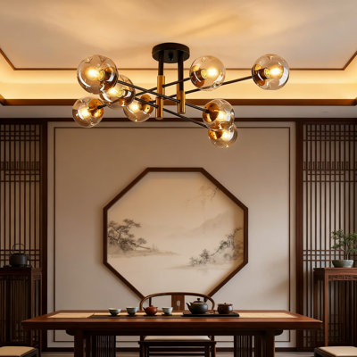 8-Light Sputnik Chandelier Flush Mount Ceiling Light Fixture With Glass Globes For Dining Room Living Room Kitchen Bedroom Entryway