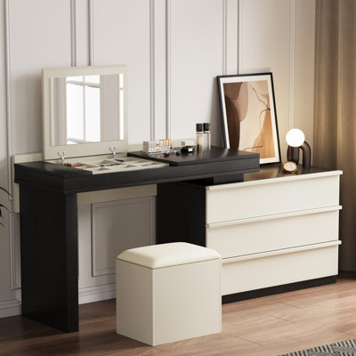 Modern, Dressing Table With Mirror And Makeup Stool, For Bedroom by Latitude Run