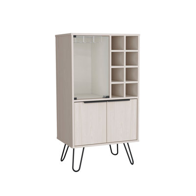 Aster 23" Wide Double Door Bar Cabinet And Glass Door Comparment, Eight Bottle Cubbies And Stemware