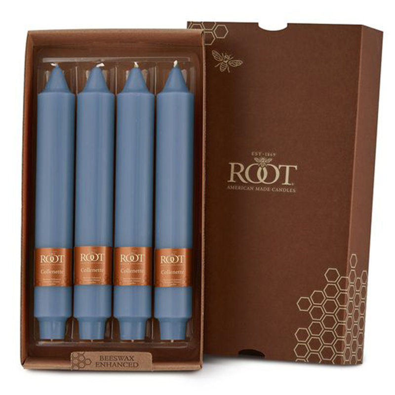 Smooth Collenette Unscented Taper Candle, 9" H x 1.25" W x 1.25" D, Williamsburg Blue