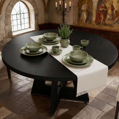 47 inch Round Wood Dining Table for 6, Rustic Kitchen Table Set for Dining Room