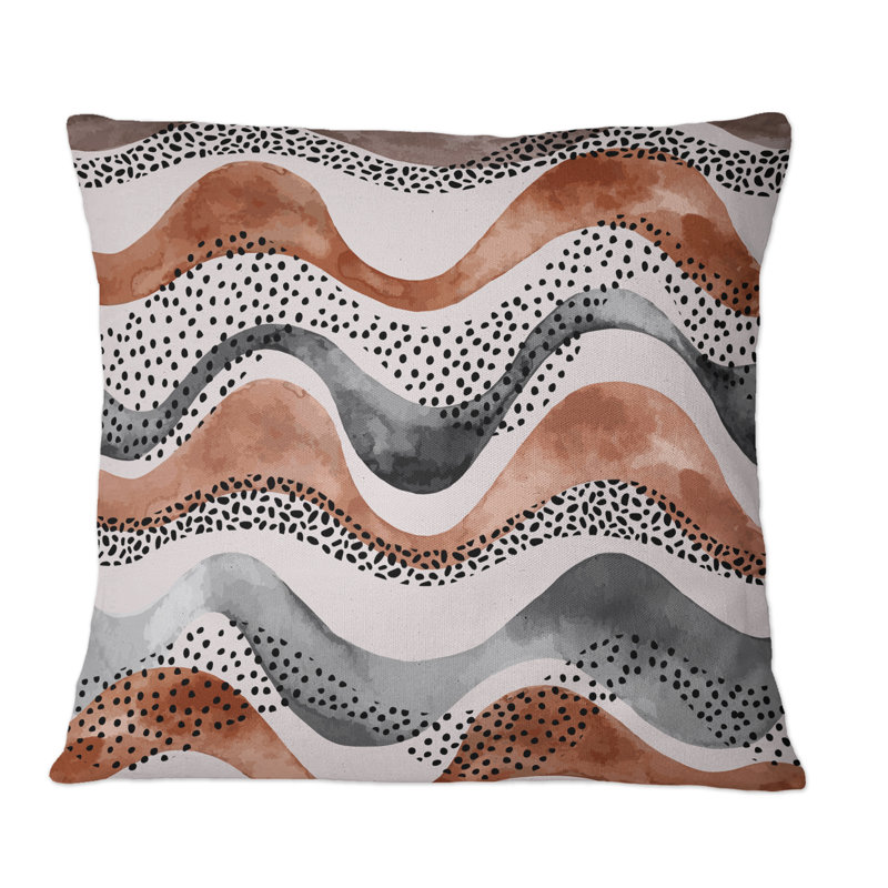 Motif ondulé de style géométrique naturel I - Coussin décoratif à imprimé moderne, 18 po x 18 po