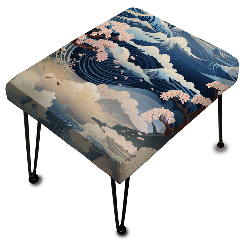 Mont Fuji Horizons - motif indigo - repose-pieds rectangulaire bord de mer