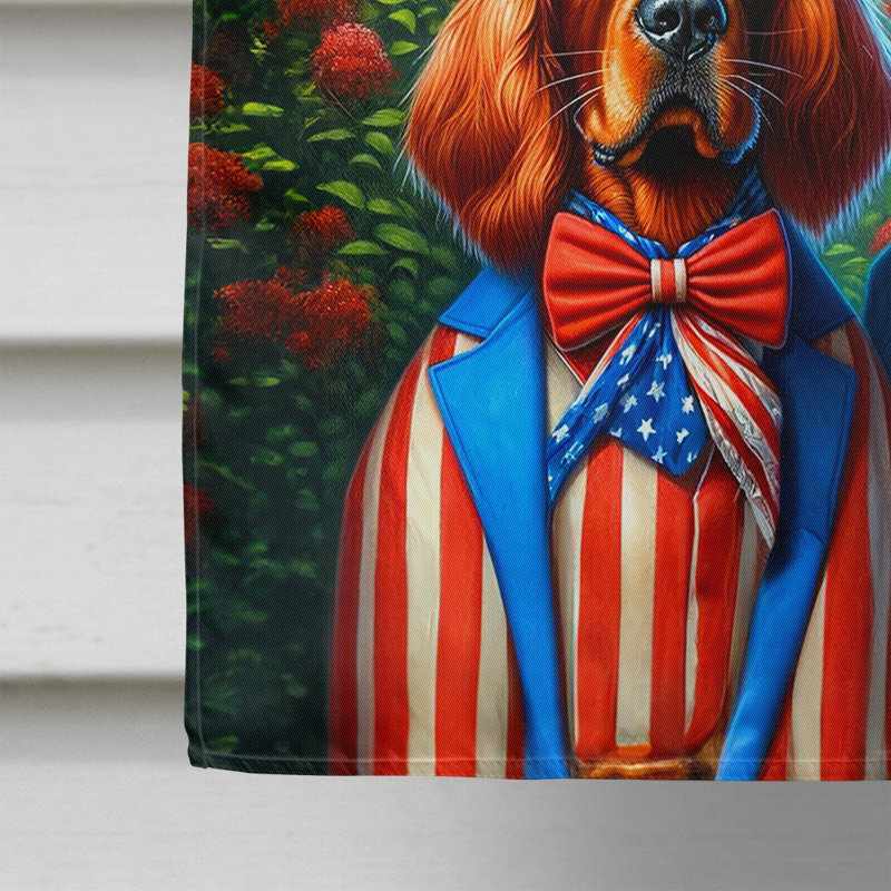 Drapeau «All American House», Setter irlandais à rayures bleues / rouges
