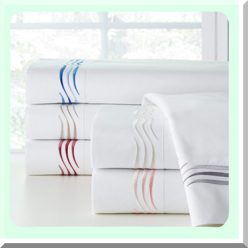 WaveLux 300 Threadcount Embroidered Queen Sheet Set - Beet Red - Luxury Bedding, Soft Cotton, Deep Pocket, Wrinkle Resistant, Hypoallergenic
