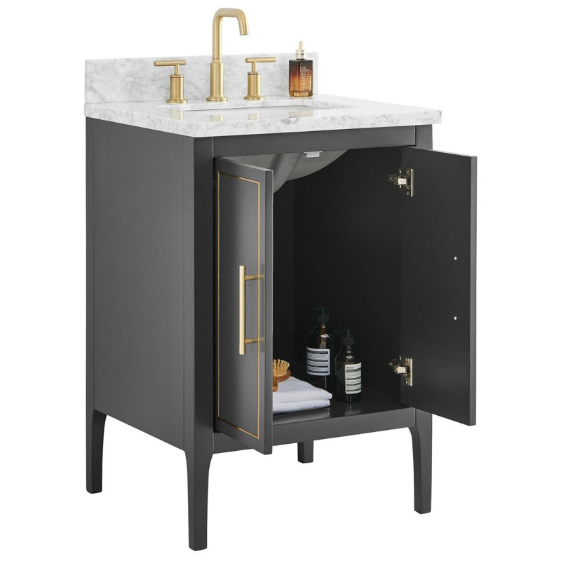 24'' Free-standing Single Bathroom Vanity with Carrara Marble Vanity Top, Black