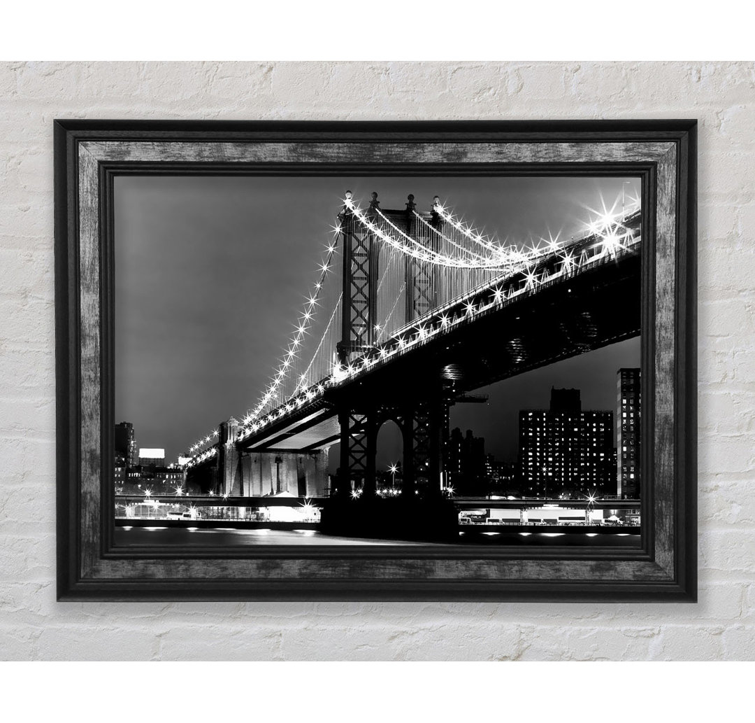 Brooklyn Bridge Night Lights B N W - Bilderrahmen Kunstdrucke