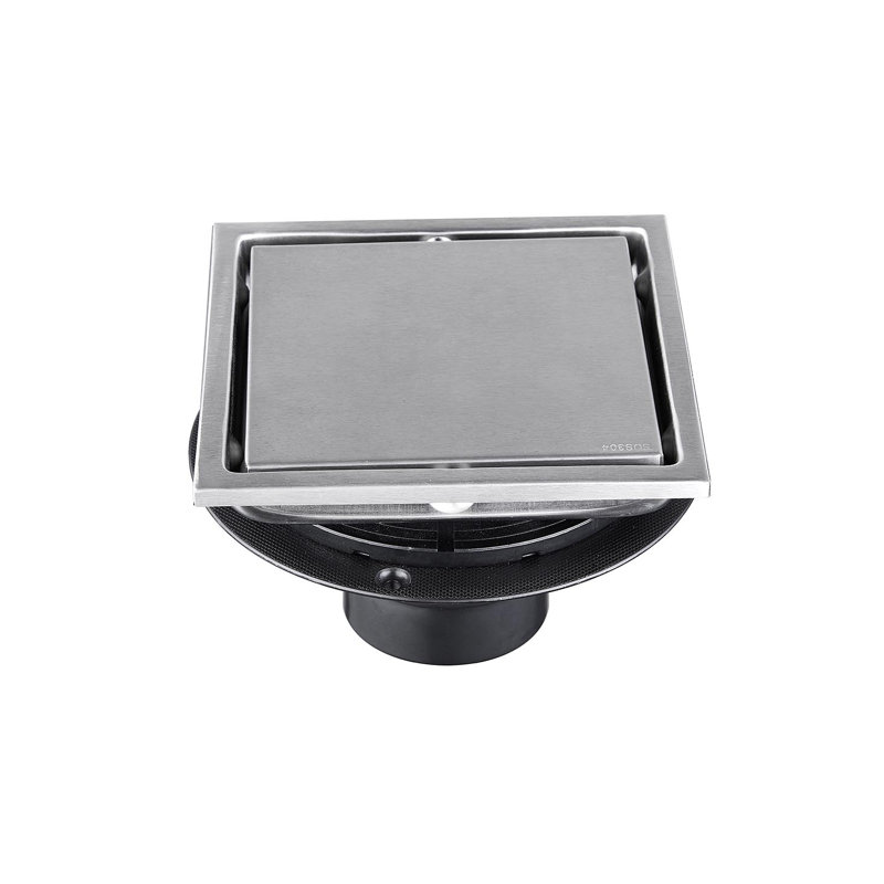 6 Inch Square Shower Floor Drain, Brushed Nickel