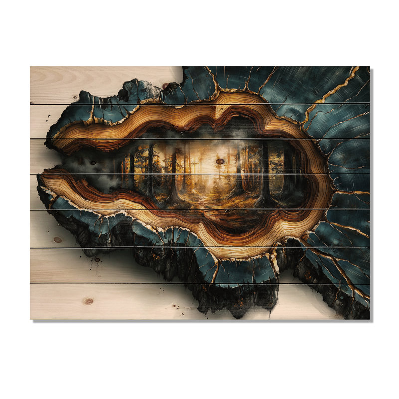 Forêt en diapositive en bois bleu fusion - impression sur bois de forêt - sur bois de pin naturel, H 24 po x l 32 po