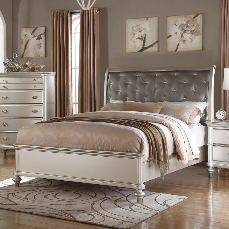 Akiva Vegan Leather Sleigh Bed, European King