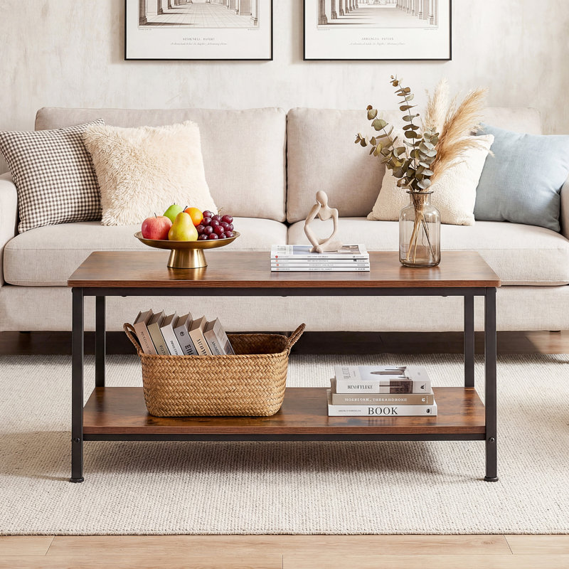 31.5" Modern 2-Tier Coffee Table with Open Storage Shelf & Industrial Metal Frame (132 lbs Capacity)