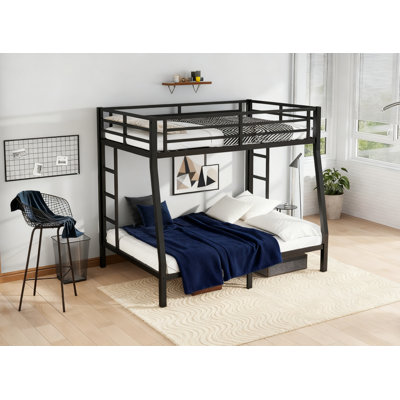 Metal Full Xl Over Queen Bunk Bed For Teens And Adults,heavy Duty Metal Bunk Bed Frame With 2 Safety Ladders And Full-length Guardrails And Sturdy Sla by Ivy Bronx