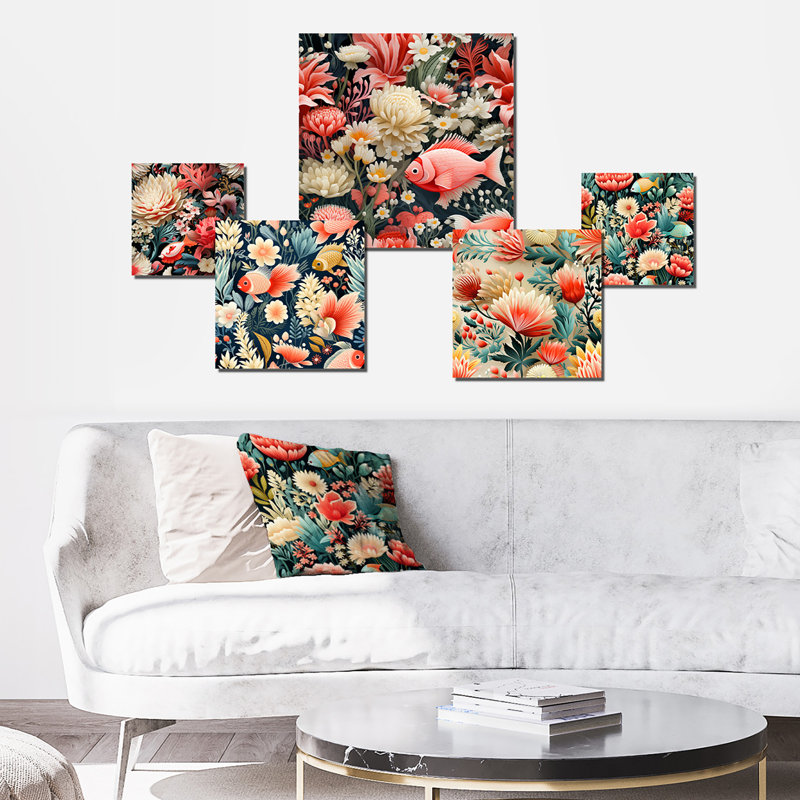 Roseau - ensemble d'art mural floral de 5