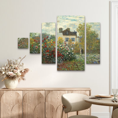 Ensemble de 5 panneaux muraux sur toile - Claude Monet «The Artist's Garden In Argenteuil», art mural sur toile pour le salon, la chambre à coucher ou le bureau 