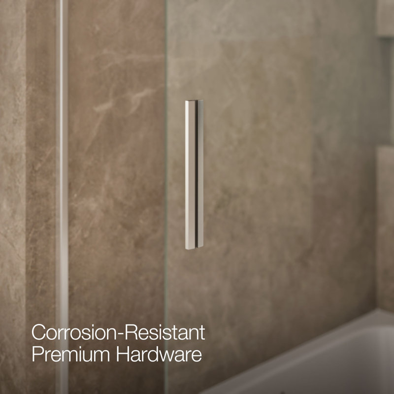 Levity 59.63" x 59.75" Bypass Bath Door with CleanCoat® Technology, Bright Silver, Clear