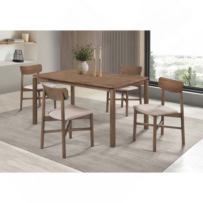 Classic 5PCS Wood Dining Set, Rectangular Dining Table With 4 Legs & 4 Uholstered Dining Chairs