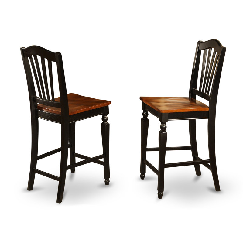 Chelsea Counter Height Barstools - Slat Back Wooden Seat Chairs, Set of 2, Black & Cherry, Wooden, Black/Cherry