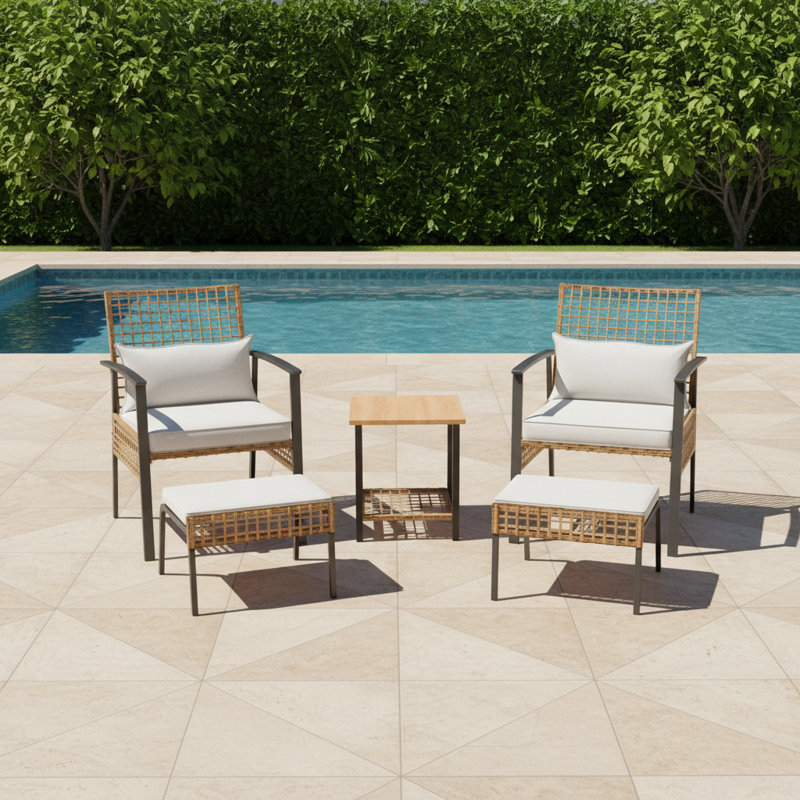 5 Pieces Wicker Outdoor Conversation Set With Ottomans
