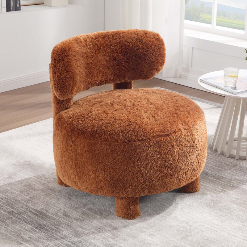 Fauteuil d'appoint sans accoudoirs en fourrure avec dossier incurvé, Kaki