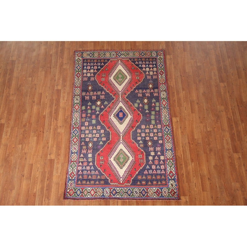 Tapis traditionnel bleu marine à motif géométrique 4 x 7
