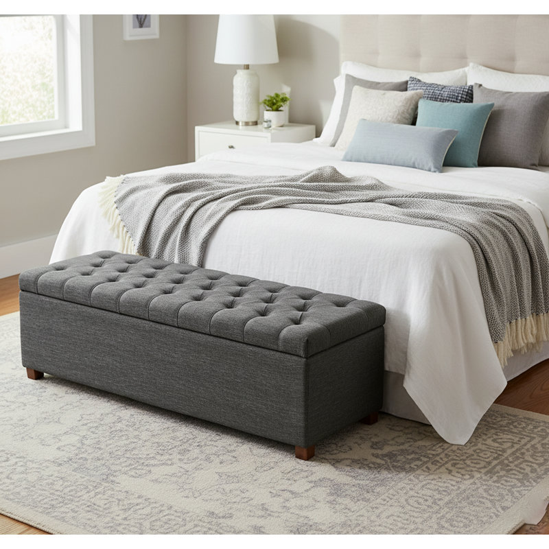 Linoso Chesterfield Storage Ottoman Bench, Tufted Upholstered Footstool with Hinged Lid and Square Wooden Legs