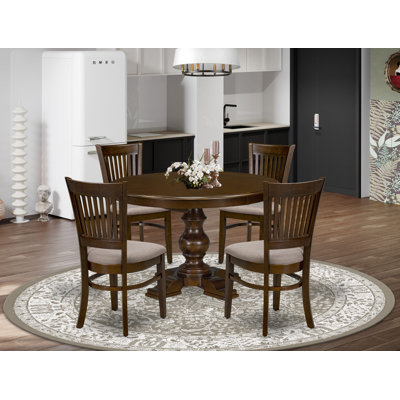 5 Piece Kitchen table set Included a Mid century dining table and 4 Linen Fabric Dining Chairs with Slatted Back - Espresso