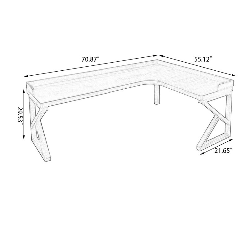 Bureau rectangulaire en bois massif noyer clair, H 29,53 po x l 70,87 po x P 55,12 po, Retour à droite