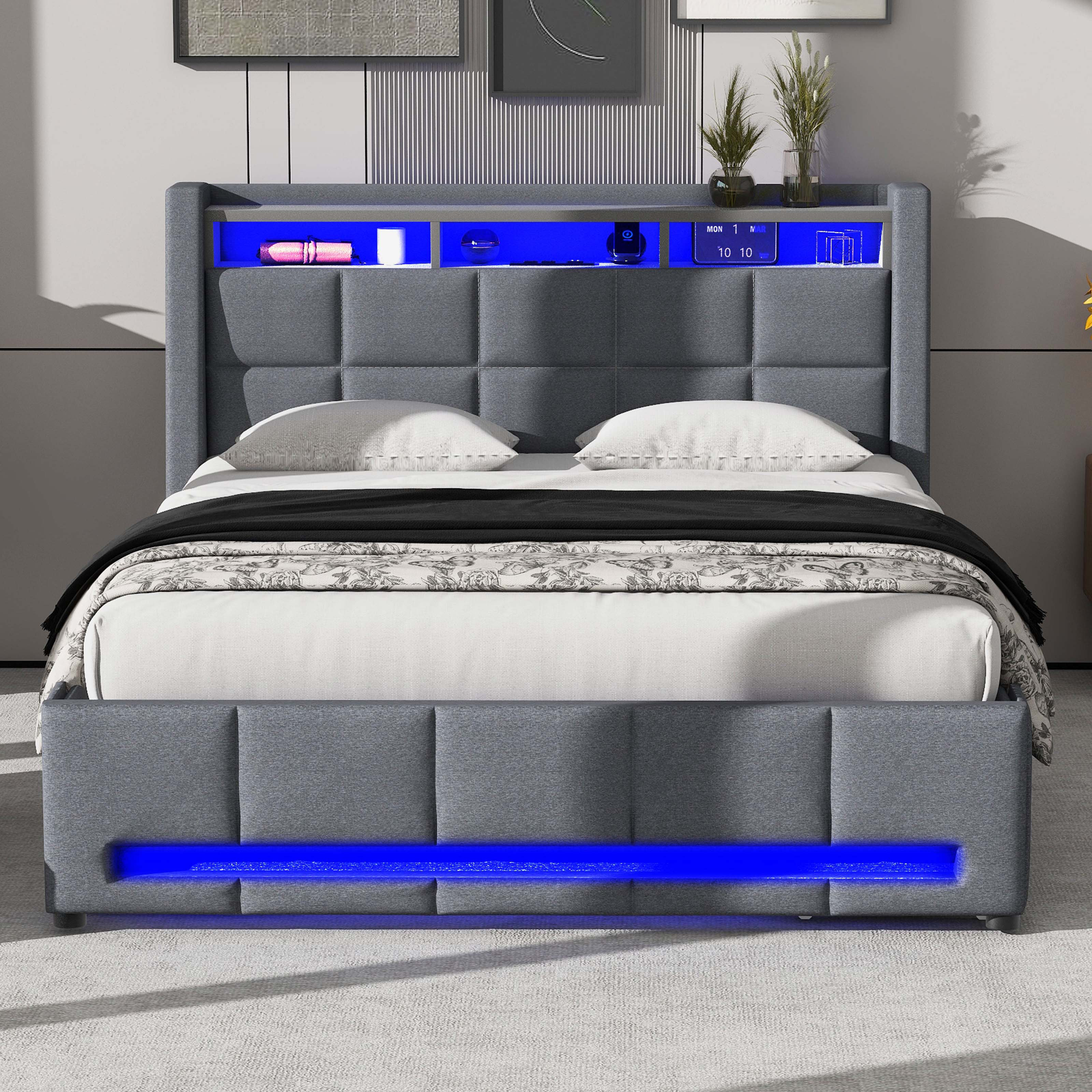 Latitude Run® Full Size Upholstered Platform Bed with Storage Headboard
