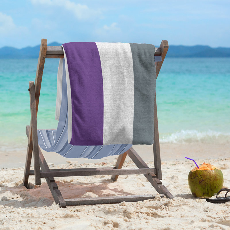 Cotton Blend Lightweight Beach Towel, Purple/White/Slate Gray