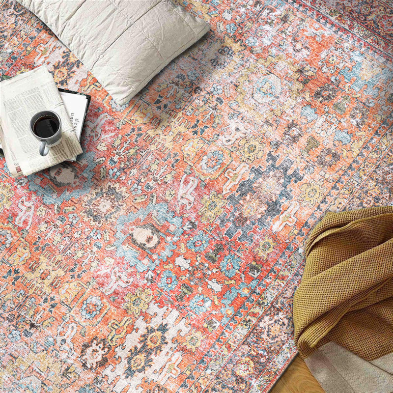 Transitional Distressed Machine Washable Non Slip Area Rug, 3'3" x 5