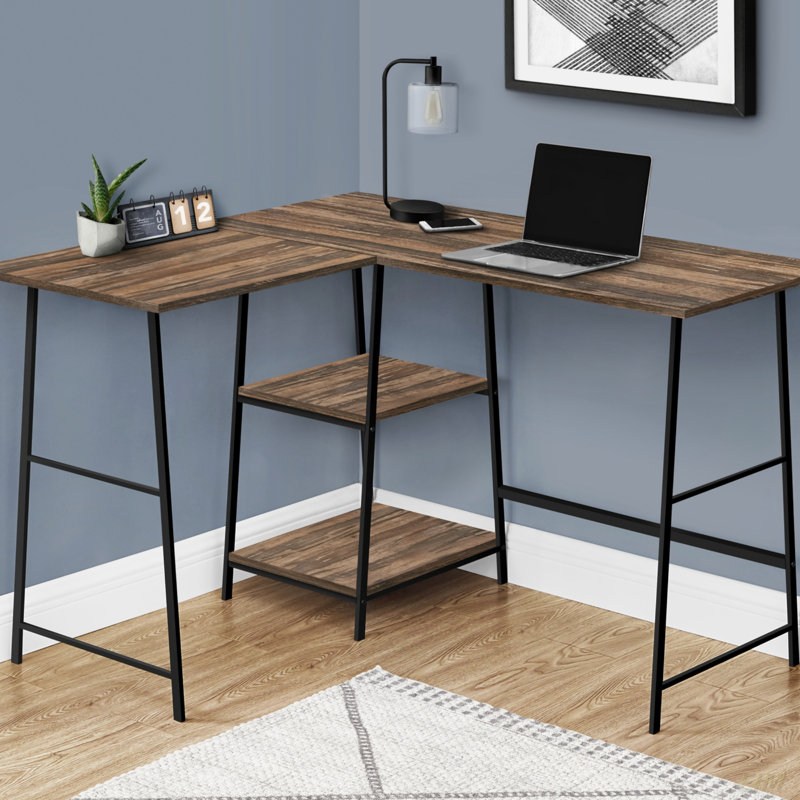 Bureau d'ordinateur, bureau personnel, coin, tablettes de rangement, forme en L, travail, ordinateur portable, métal