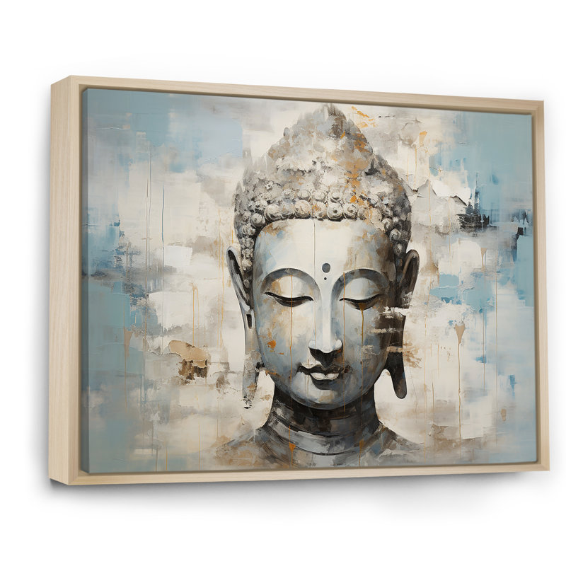 Simple Bouddhism Statue III - Bouddhisme, art mural, Cadre naturel flottant, H 30 po x l 40 po x P 1,5 po