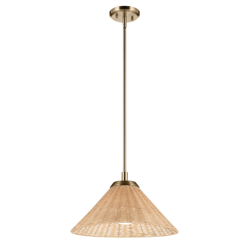 1-Light Convertible Pendant with Opal Glass and Handwoven Rattan Shade, 10" H x 18" W x 18" D