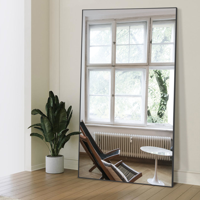 Mirta Rectangle Metal Full Length Mirror, Black, 56" x 21"