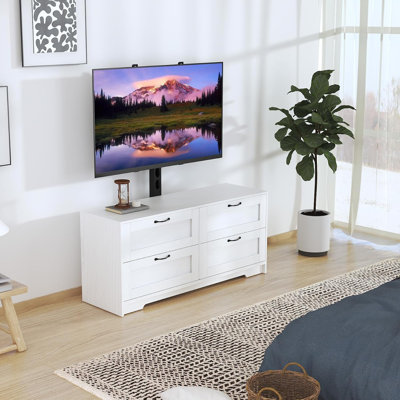Meuble télé avec support intégré et 4 tiroirs, centre de divertissement à hauteur réglable, console multimédia pour le salon et la chambre à coucher
