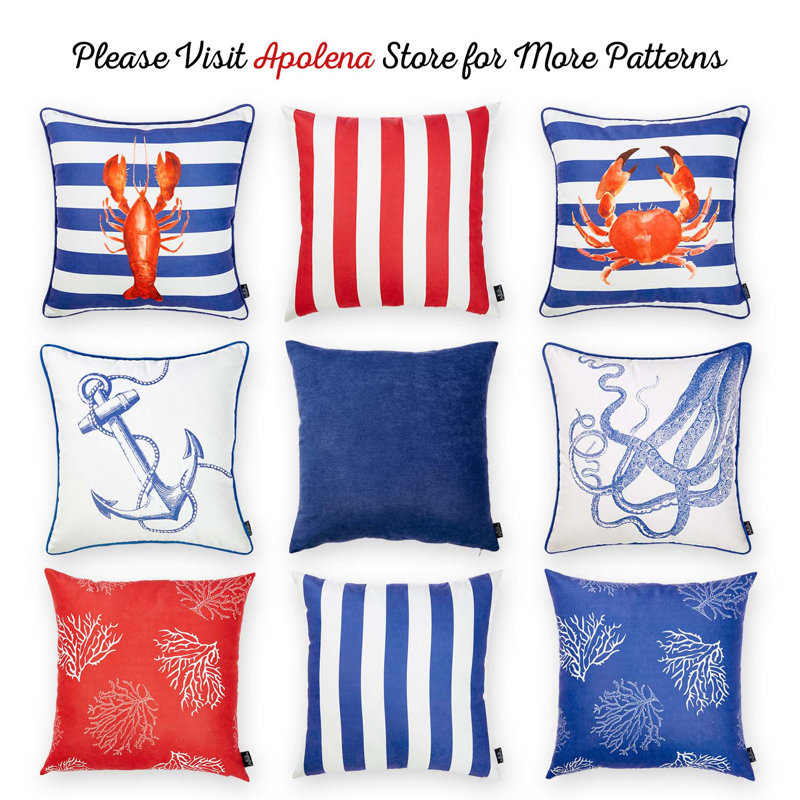 Blue and White Coastal Reef Polyester Pillow Covers Set of 4