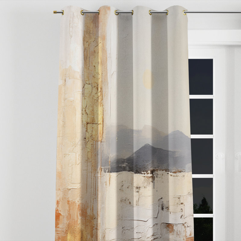 Rideau à œillets Gilout beige et doré Minimal Expression III de Gilad - 1 panneau, l 52 po x L 108 po, Œillets dorés