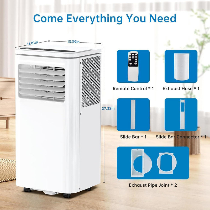 Climatiseur portatif 3-en-1 0 000 BTU avec télécommande, refroidissant 450 pieds carrés, déshumidificateur et ventilateur, fonctionnement silencieux, minuterie 24H, mode veille, ensemble de fenêtre pour la maison, le bureau, le dortoir, blanc