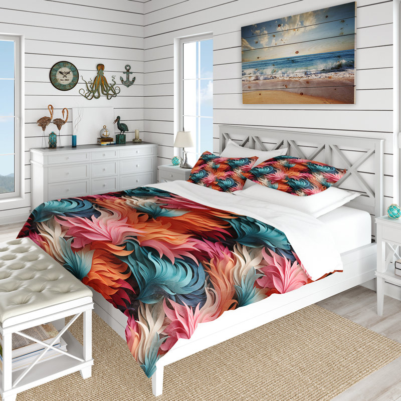 Ensemble de housse de couette Coral Illusion Tropical Pattern III, Housse de couette pour très grand lit et 2 très