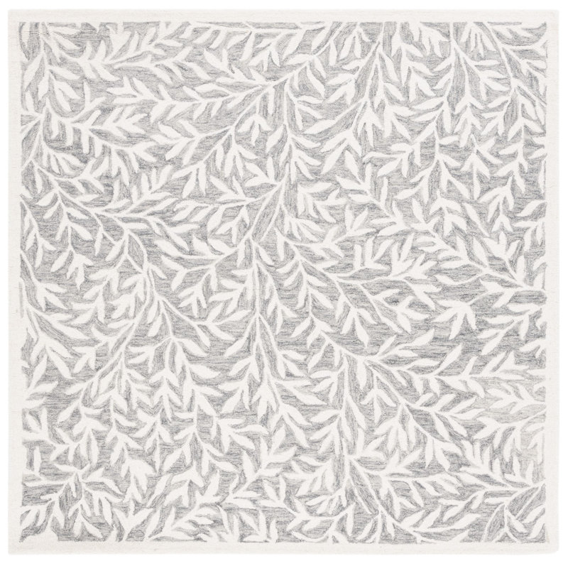 Ingurs Hand Tufted Wool/Cotton Floral Rug in Gray/Ivory, Square 6'