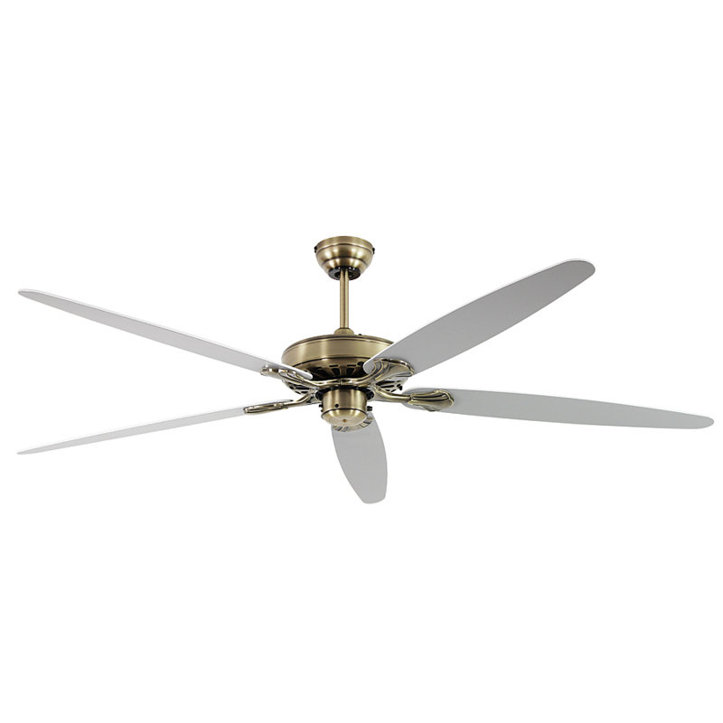 Boutwell 180cm Ceiling Fan, Antique Brass with Lacquered White and Light Grey