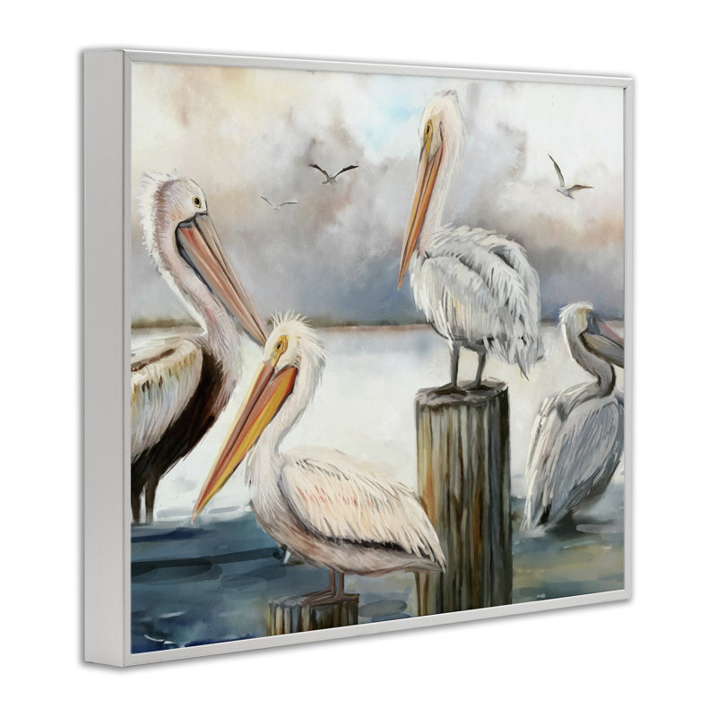 Au-499, jet d'encre Pelicans perché, horizon nuageux, impression, H 11 po x l 14 po