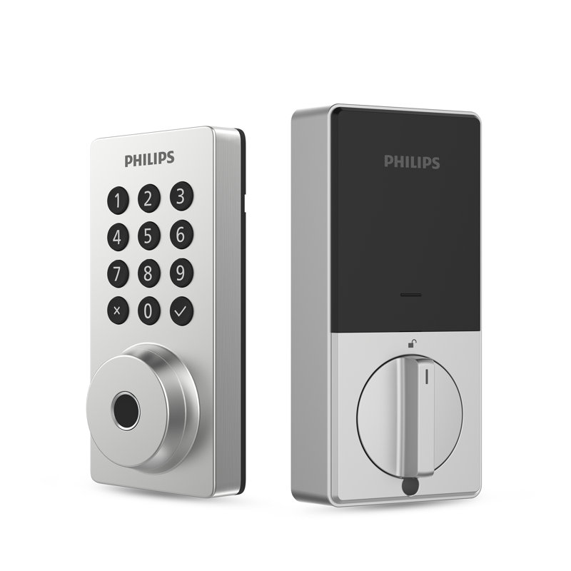 Serrure de porte Philips Smart Wi-Fi avec bouton-poussoir lumineux, code d'accès traditionnel, clé et accès à l'application